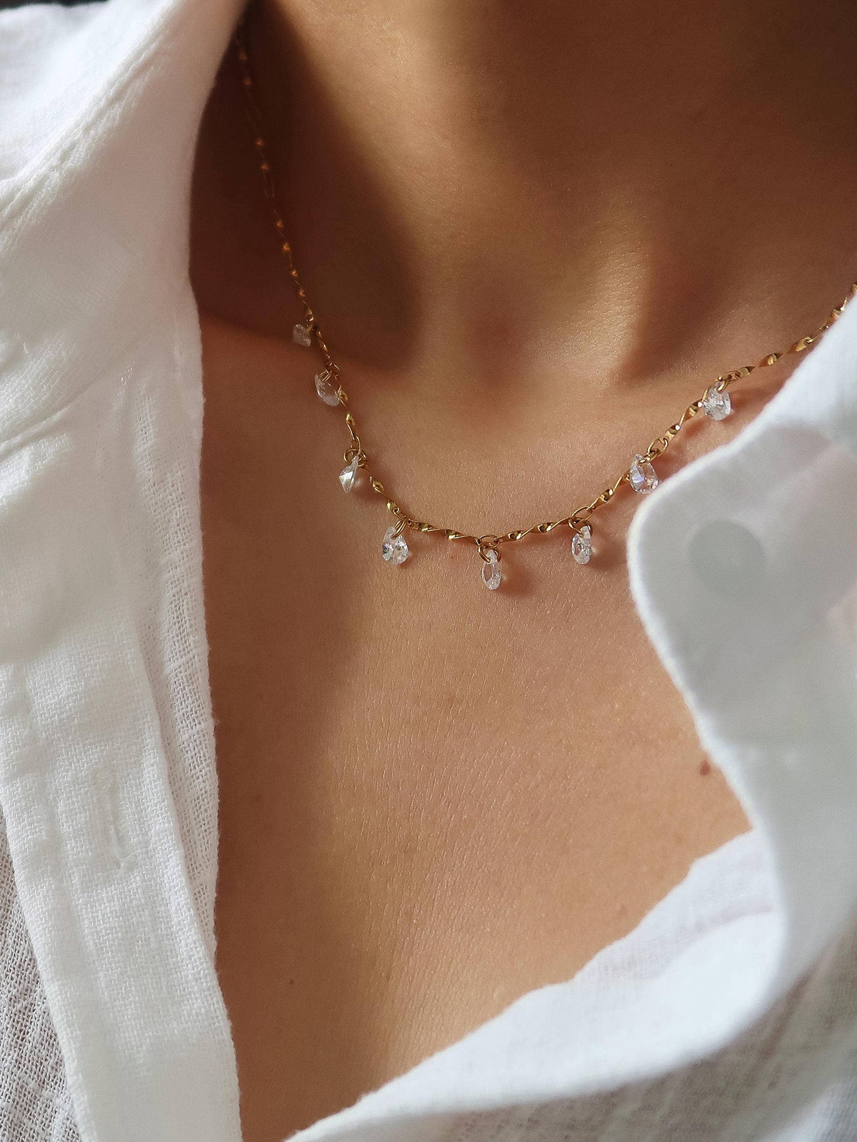 Evermore 18K Gold Non-Tarnish CZ Teardrop Chain Necklace: Yellow Gold
