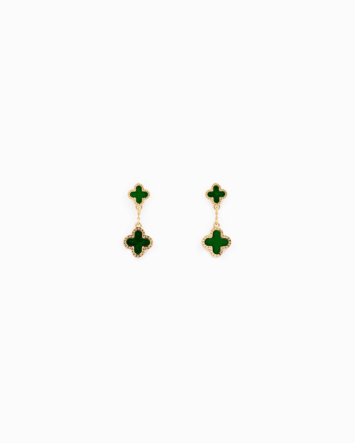 Mother of Pearl Double Clover Drop Earrings: Green