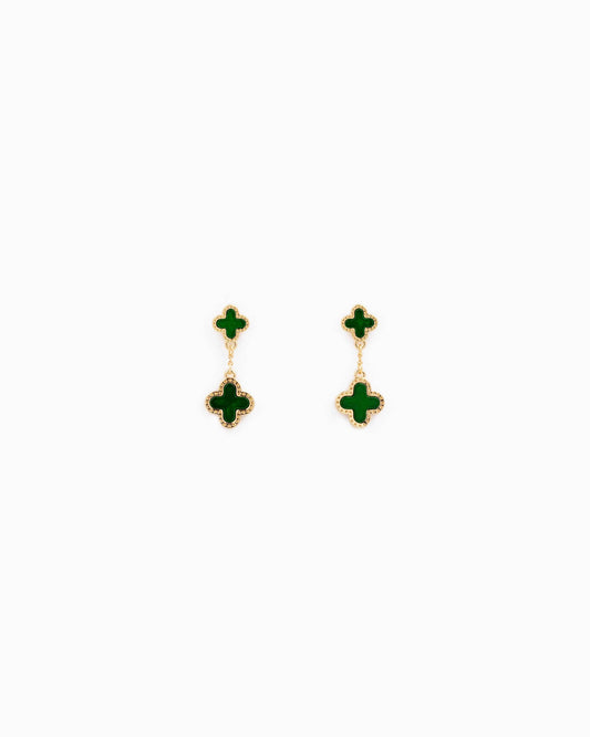 Mother of Pearl Double Clover Drop Earrings: Green