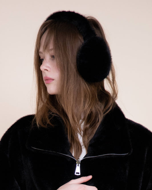 Luxe Teddy Ear Muffs: BLACK / One Size