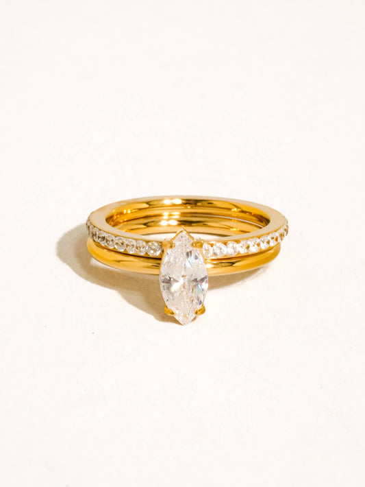 Rosamie 18K Gold Non-Tarnish Marquise CZ Stack Ring: Yellow Gold
