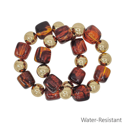 Water Resistant Gold and Brown Stretch Bracelet