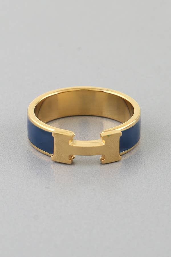 Enamel H Design Ring: Navy