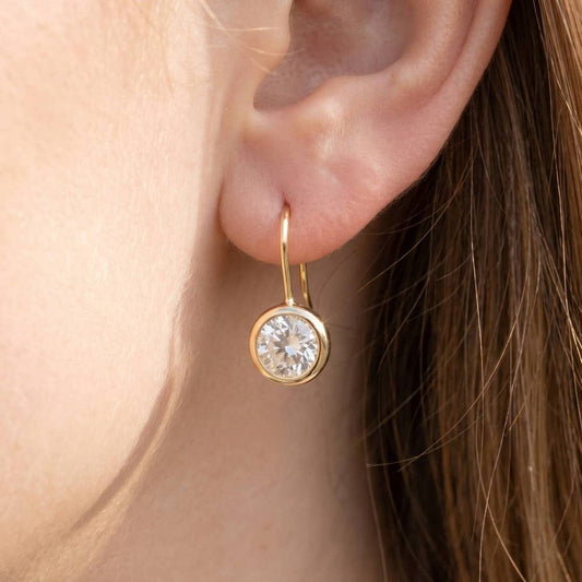 Round Cz Bezel Drop Earrings: GOLD