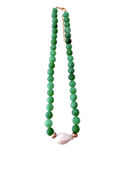 Brenna Green Beaded Necklace with Pearl Accent
