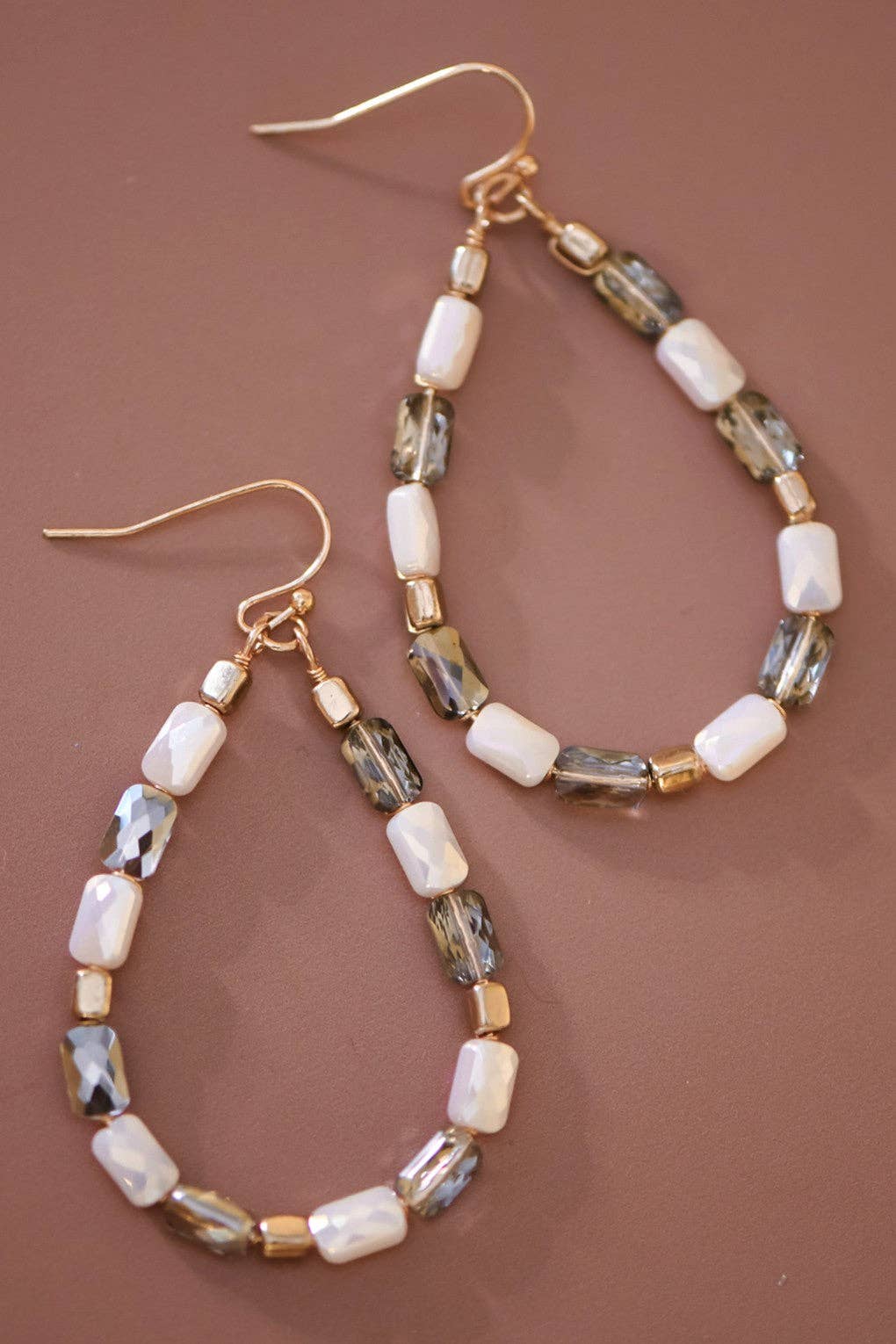 Teardrop Wire Beaded Glass Crystal Earrings