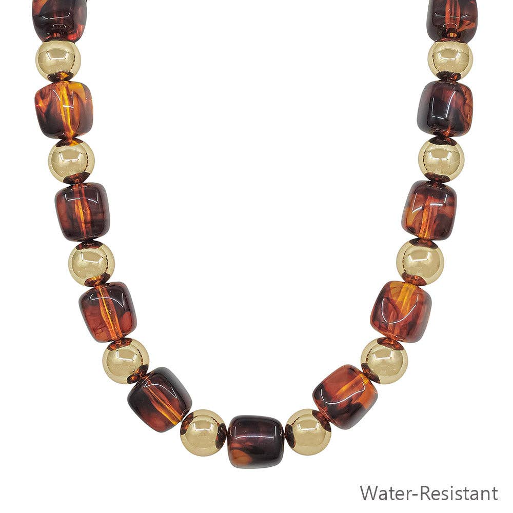 Water Resistant Gold and Brown Beaded Necklace
