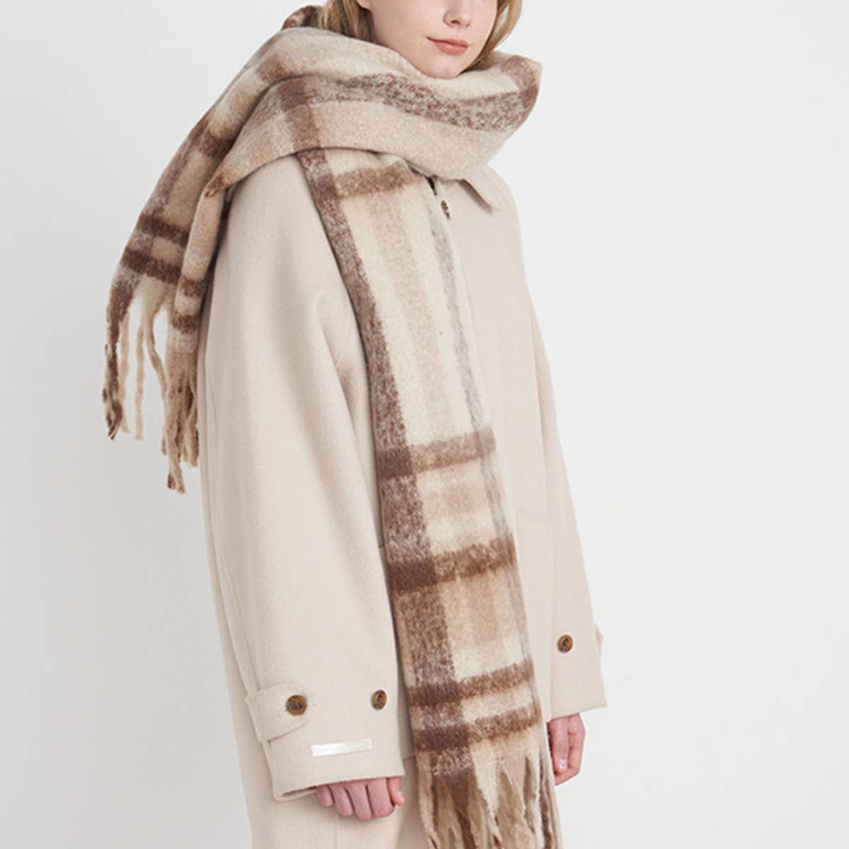Retro Plaid Fringe Scarf
