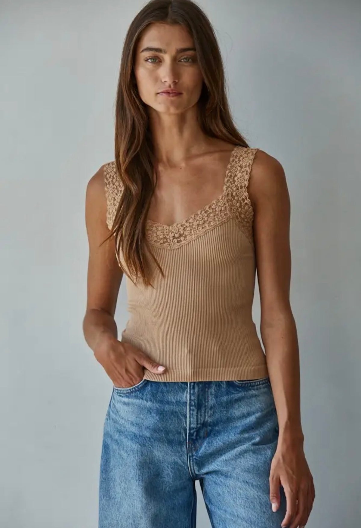 Madison Lace Cami - Almond