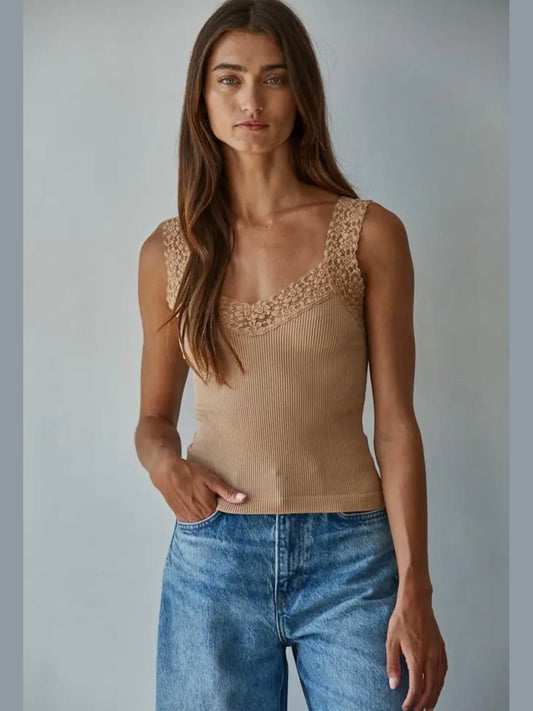 Madison Lace Cami - Almond