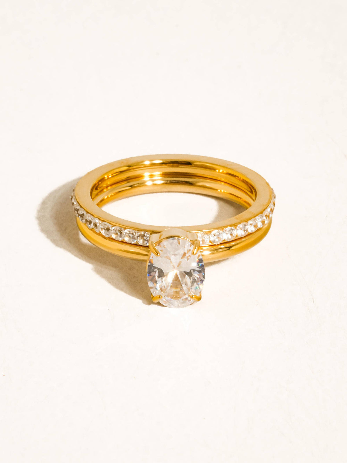 Neve 18K Gold Non-Tarnish Oval CZ Stack Ring: Yellow Gold