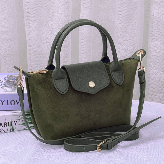 Britney Suede Double Handle Crossbody Bag: Olive
