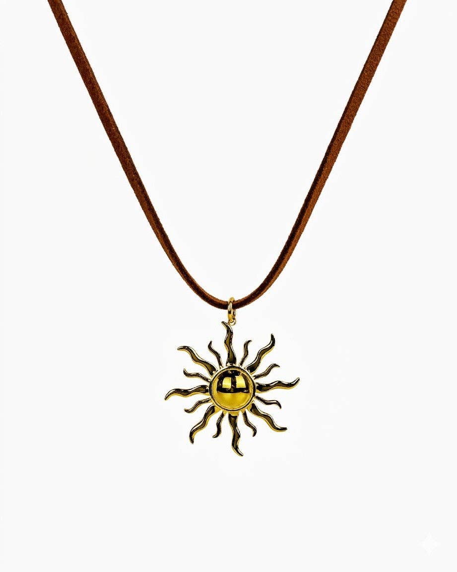 Sunburst Pendant Suede Cord Necklace