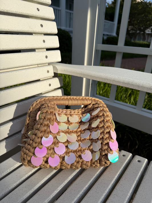 ST. TROPEZ SEQUIN CLUTCH NATURAL