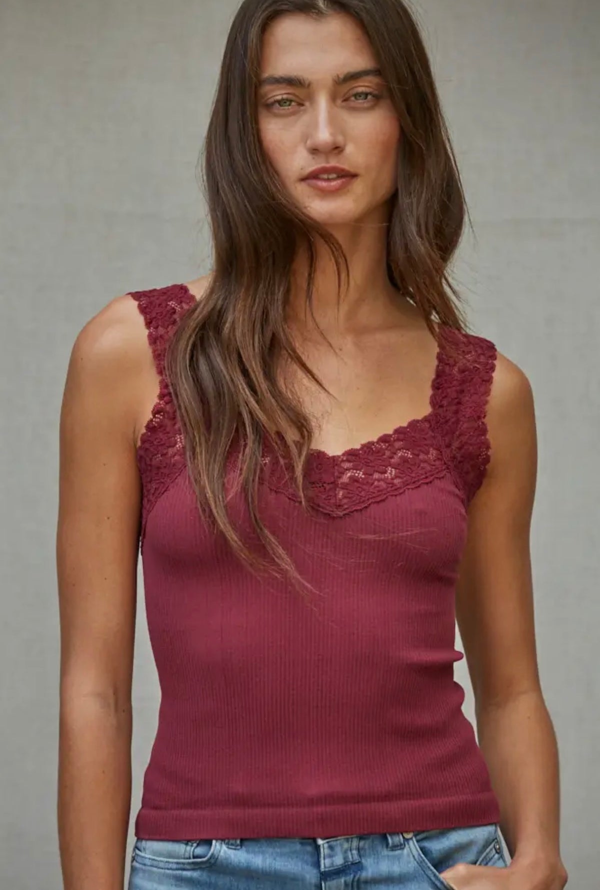 Madison Lace Cami - Cabernet