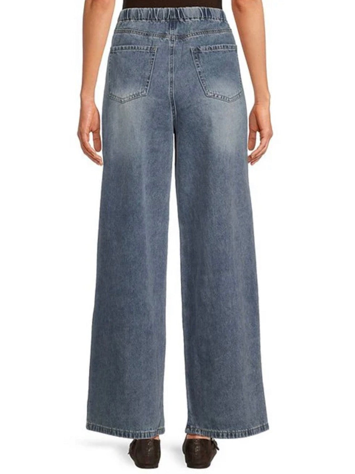 High Rise Wide Leg Faux Suede Side Stripe Denim Pants