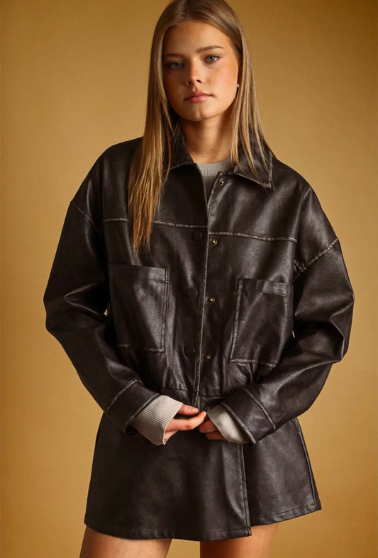 SARA BUTTON FRONT JACKET - VINTAGE BROWN