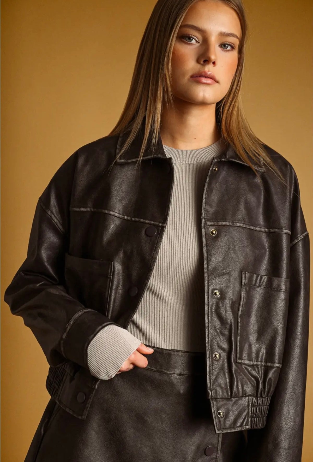 SARA BUTTON FRONT JACKET - VINTAGE BROWN