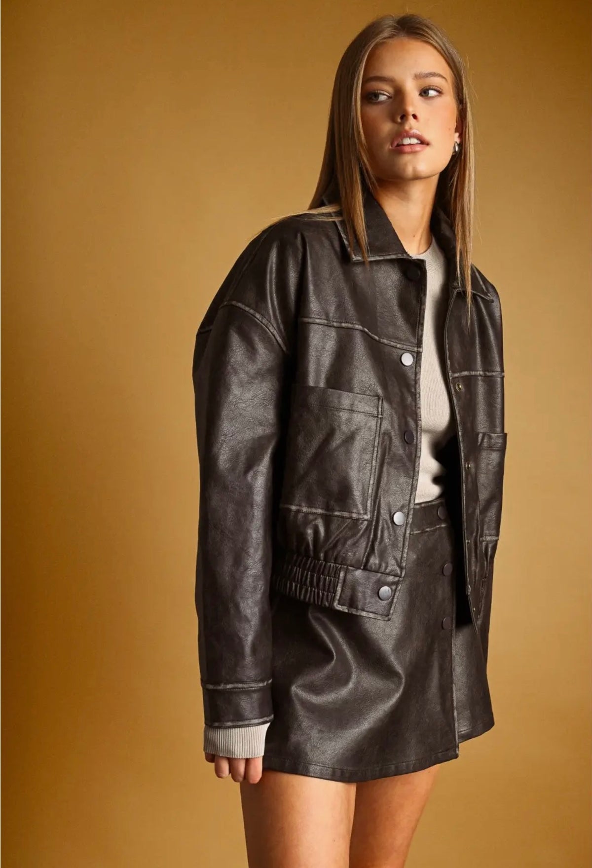 SARA BUTTON FRONT JACKET - VINTAGE BROWN