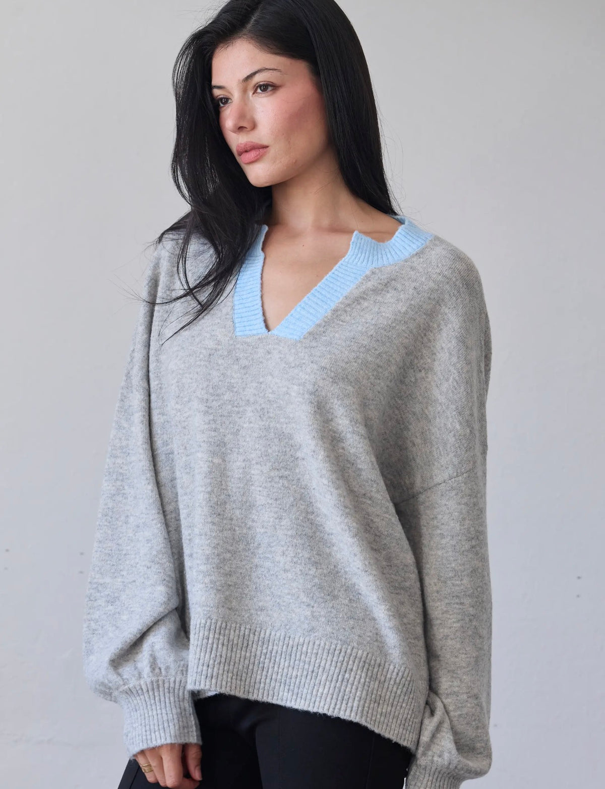 Oryn Contrast Trim V-Neck Sweater
