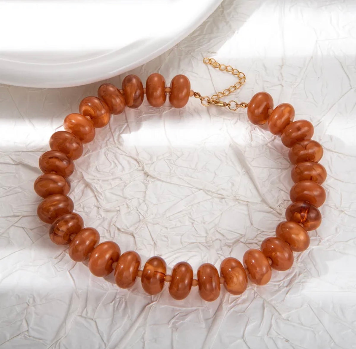 Statement Beaded Necklace: Caramel