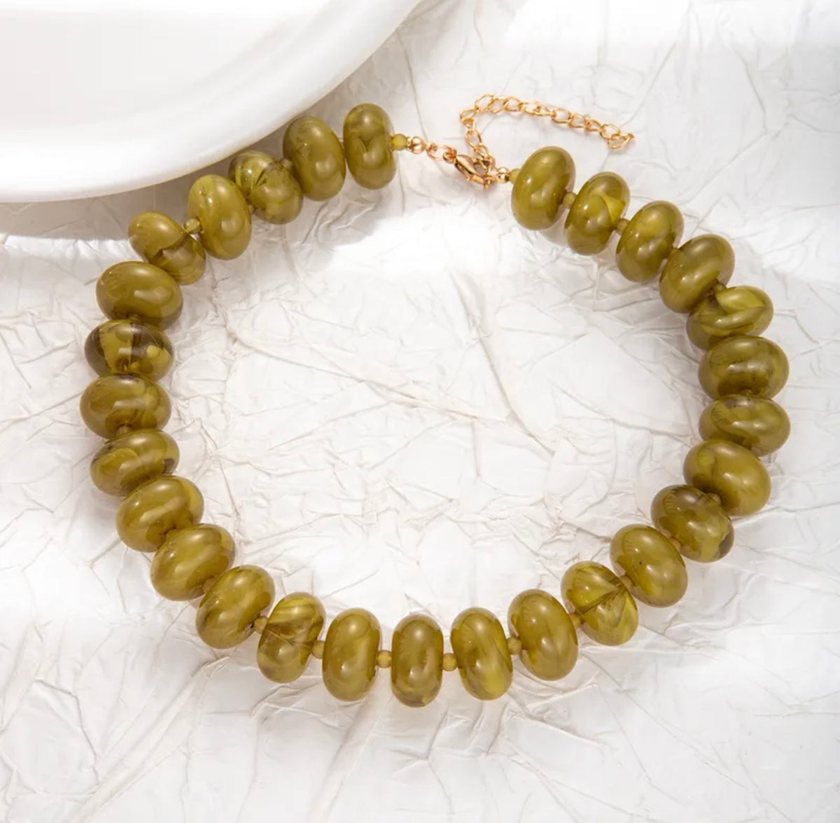 Statement Beaded Necklace: Light Olive