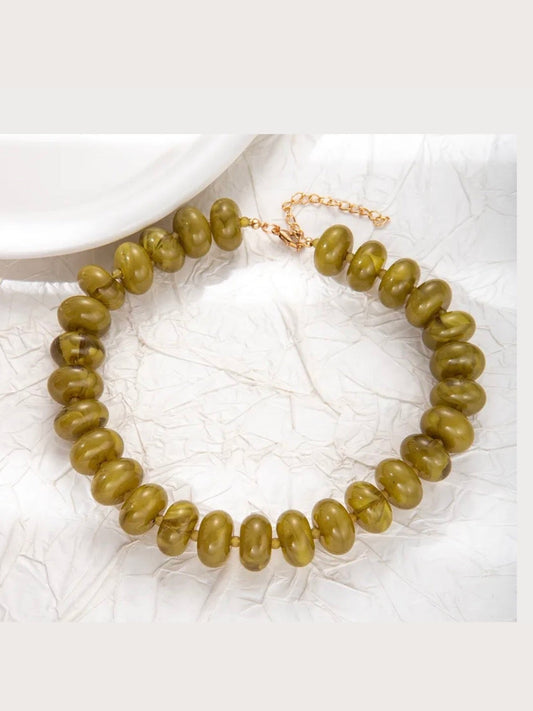 Statement Beaded Necklace: Light Olive