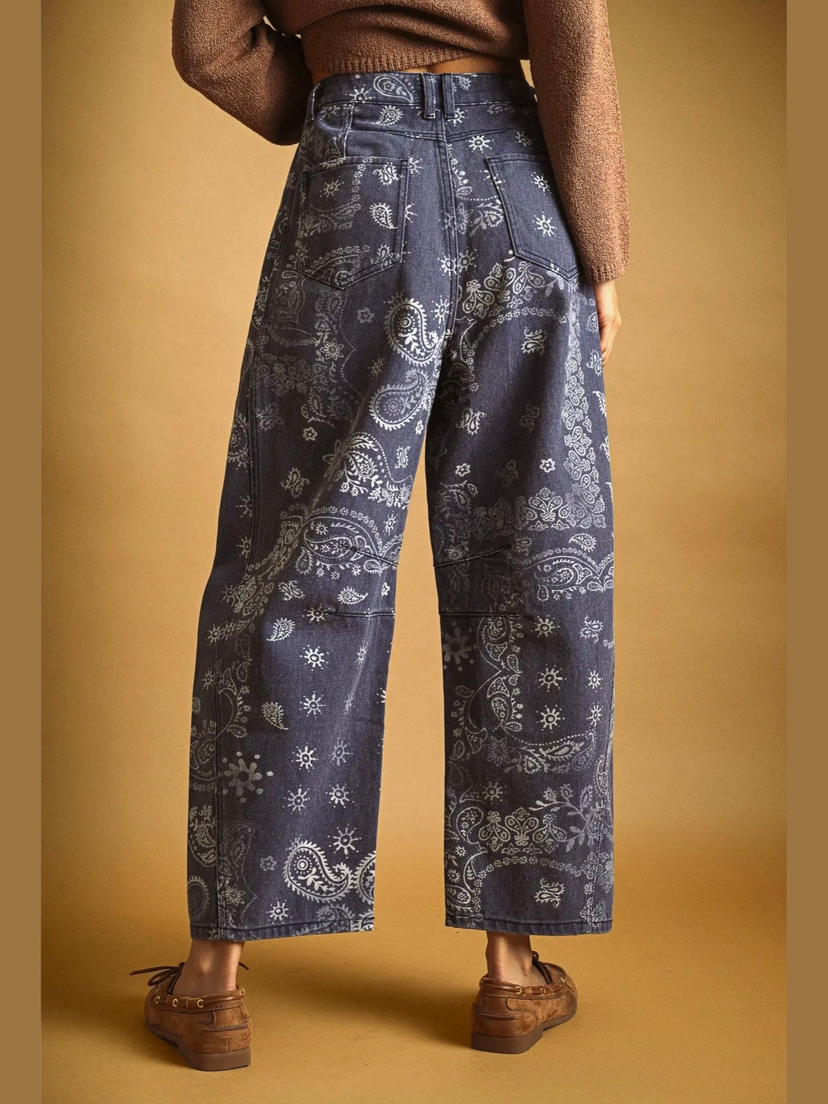 Paisley Print Washed Denim Pants