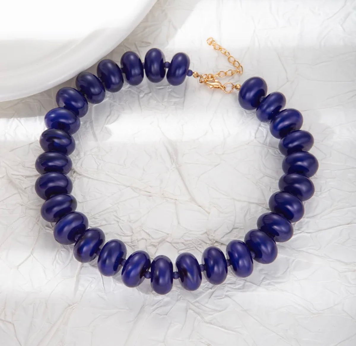 Statement Beaded Necklace: Navy