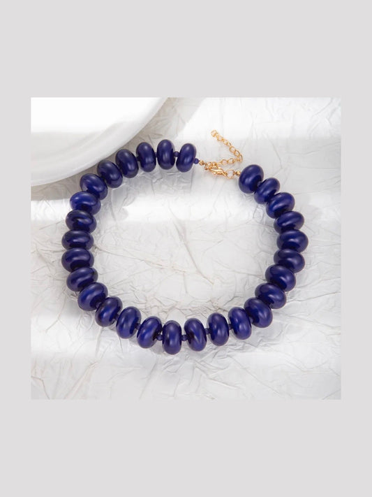 Statement Beaded Necklace: Navy