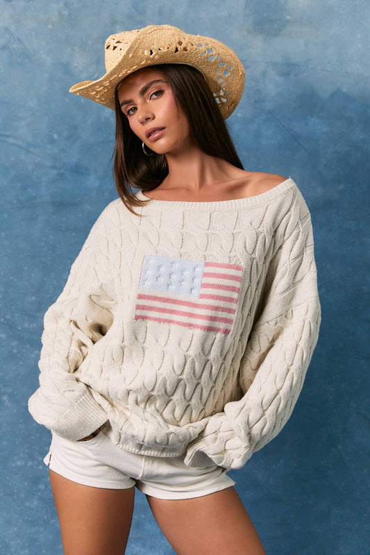AMERICANA FLAG CABLE SWEATER