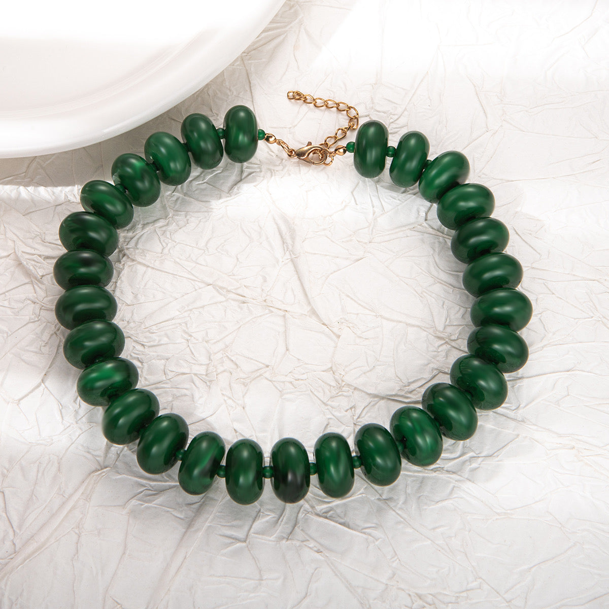 Statement Beaded Necklace: Dark Green
