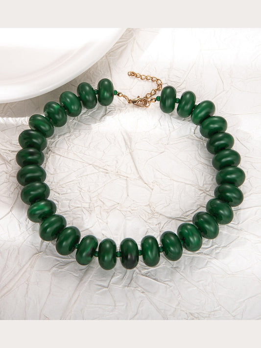 Statement Beaded Necklace: Dark Green