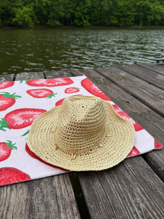 Charm Detail Straw Cowboy Hat