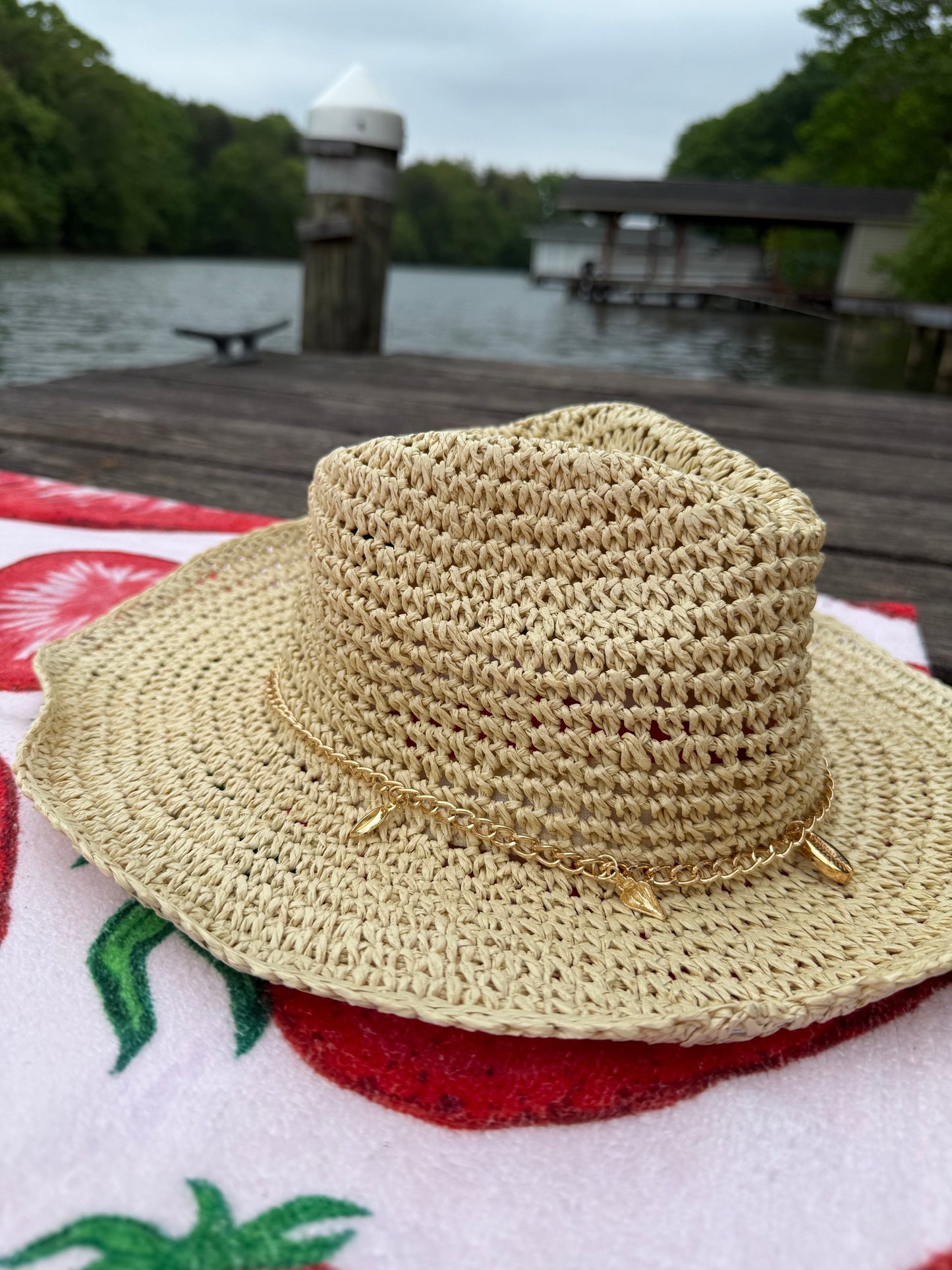 Charm Detail Straw Cowboy Hat