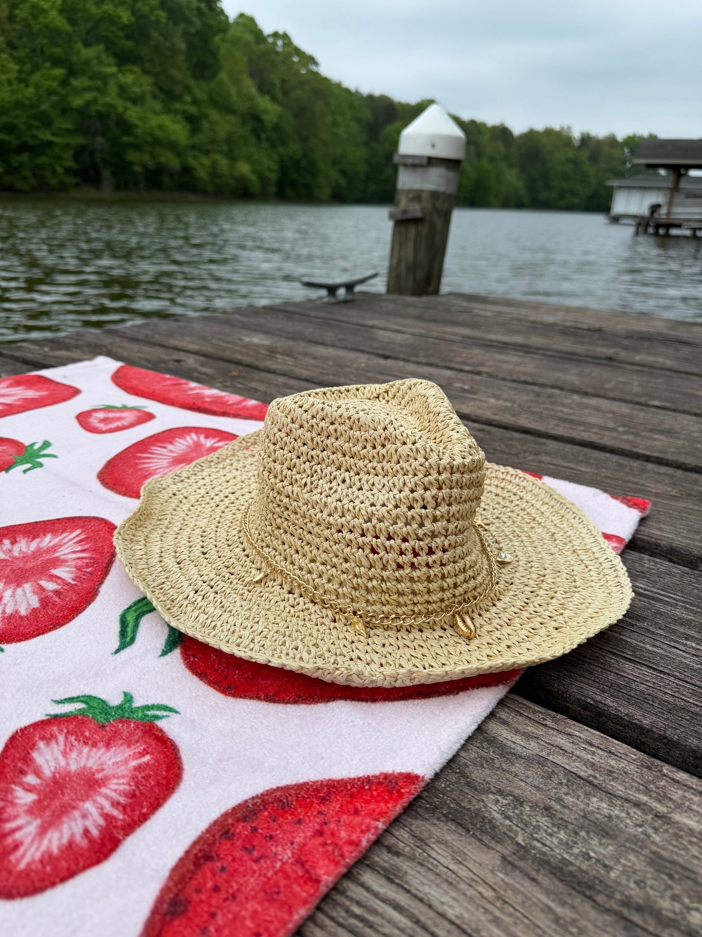 Charm Detail Straw Cowboy Hat