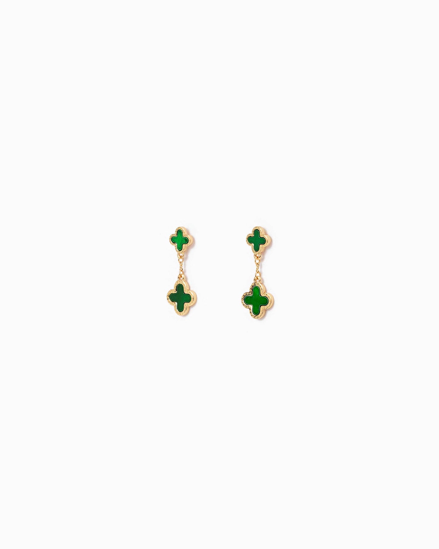 Mother of Pearl Double Clover Drop Earrings: Green