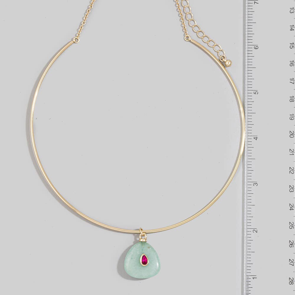 Choker Necklace With Crystal Inset Stone Pendant