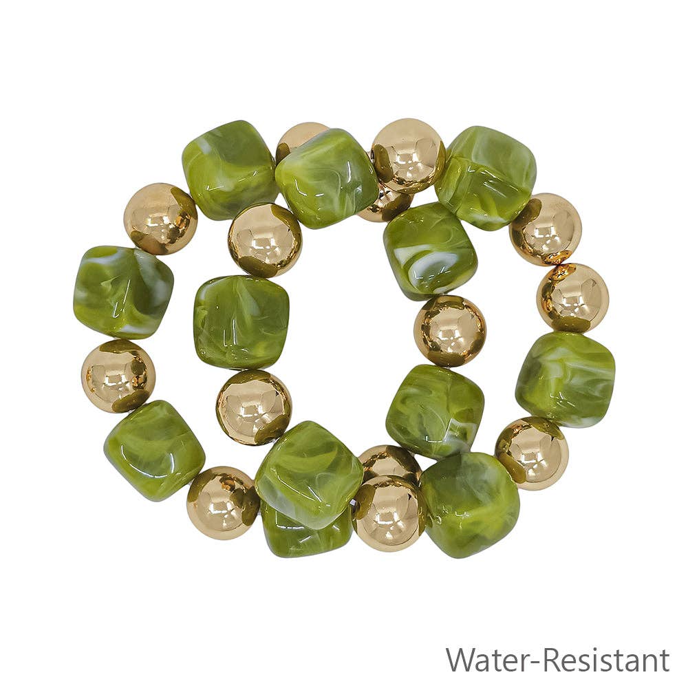 Water Resistant Gold and Olive Stretch Bracelets