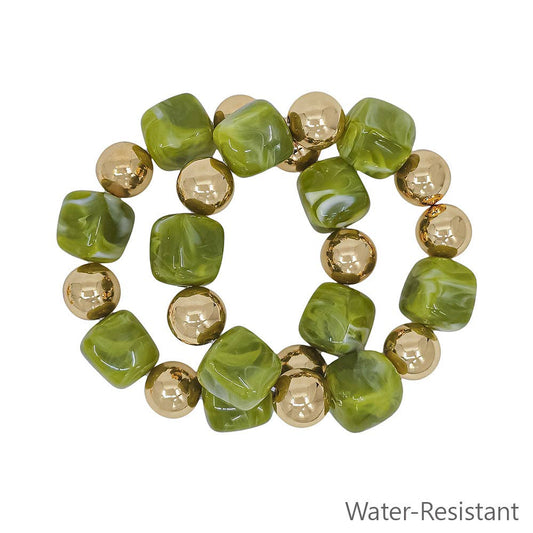 Water Resistant Gold and Olive Stretch Bracelets