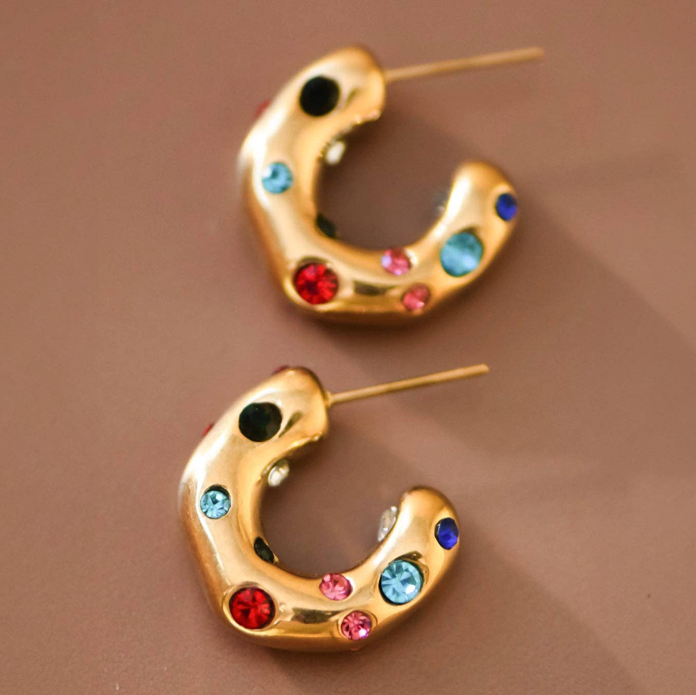 18K Gold Plated Waterproof Stainless Steel Hoop Earrings