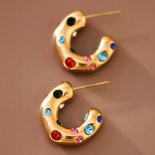 18K Gold Plated Waterproof Stainless Steel Hoop Earrings