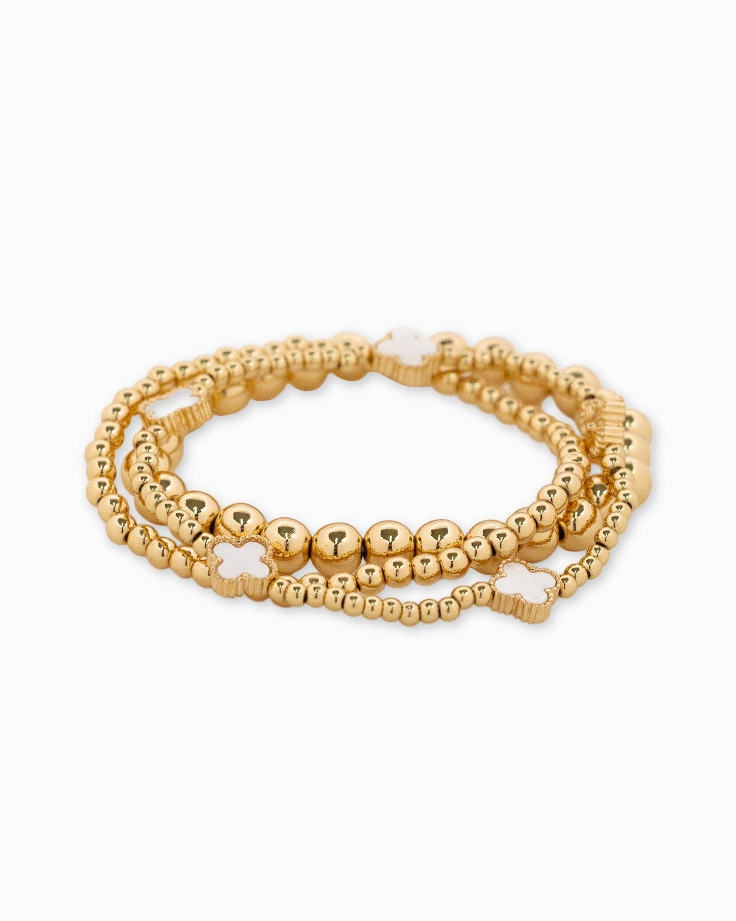 Mother of Pearl Clover Stretch Bead Bracelets Set - White