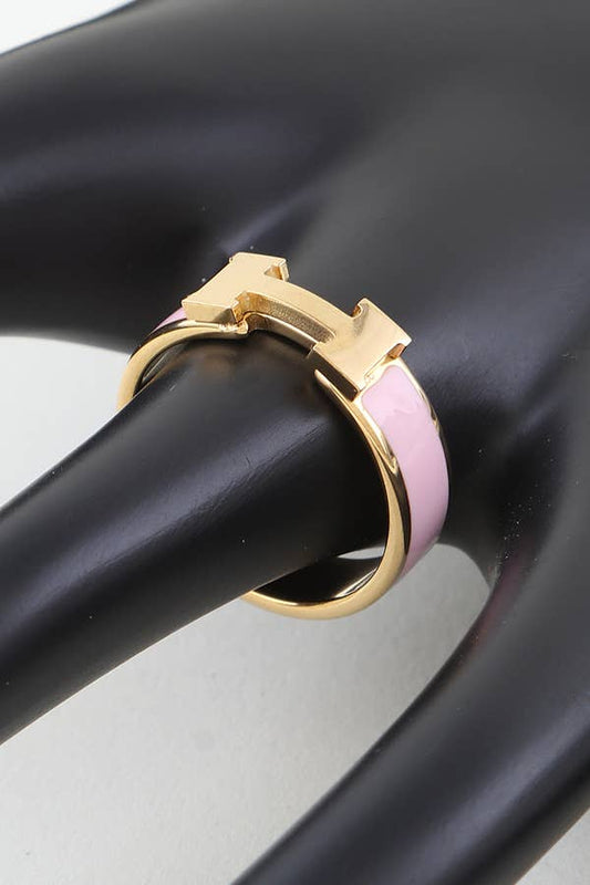 Enamel H Design Ring: Pink
