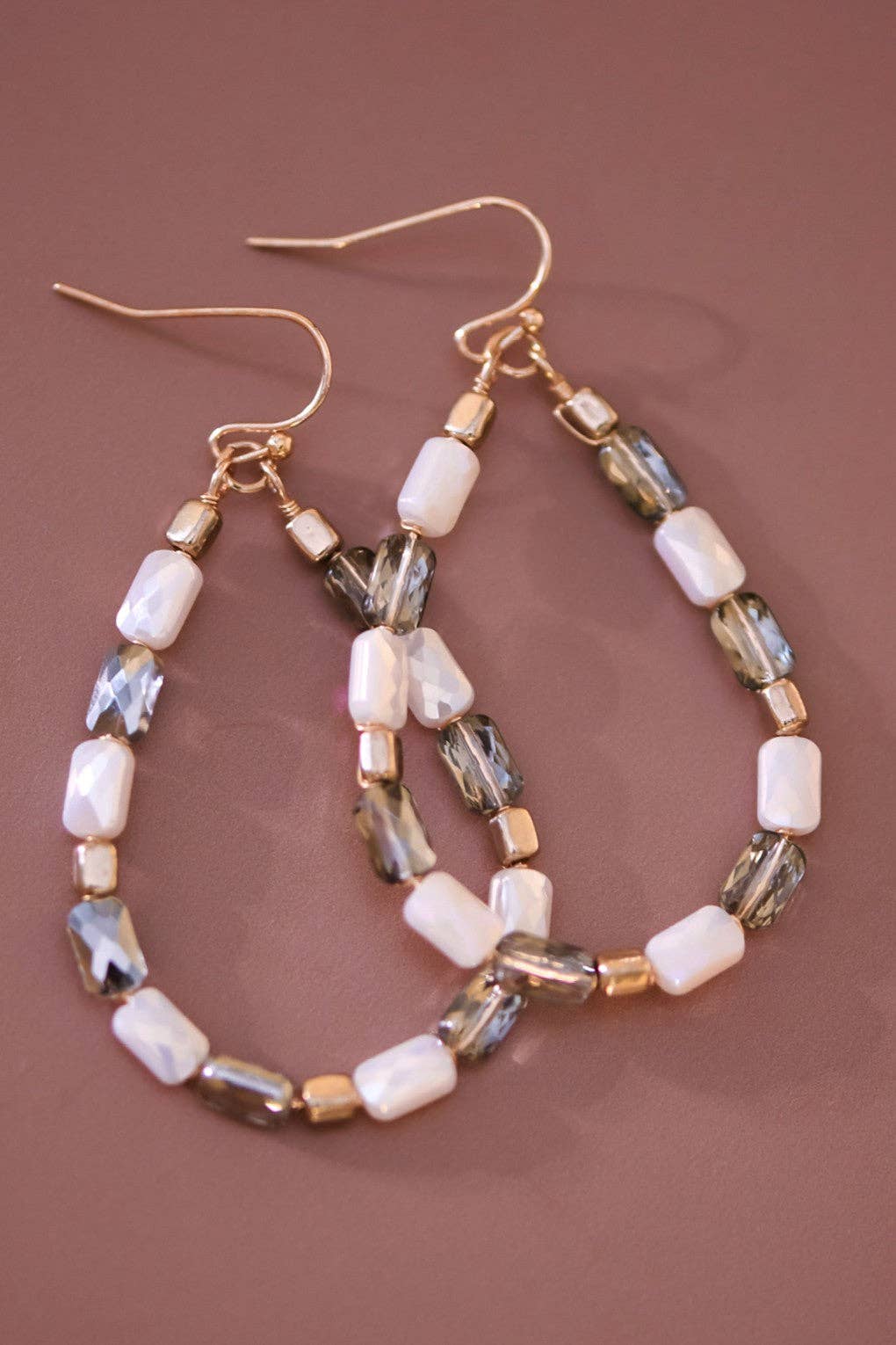 Teardrop Wire Beaded Glass Crystal Earrings