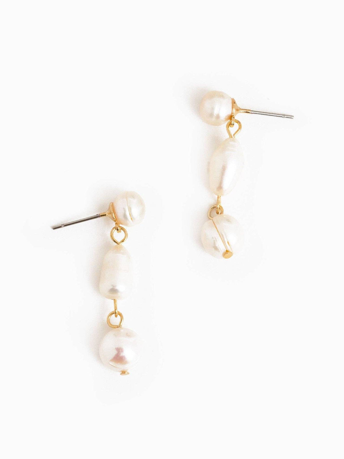 Triple Freshwater Pearl Linear Drop Earrings