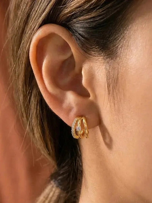 STAY RADIANT PAVE LAYERED HOOP GOLD