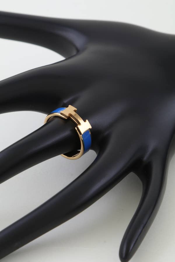 Enamel H Design Ring: Cobalt