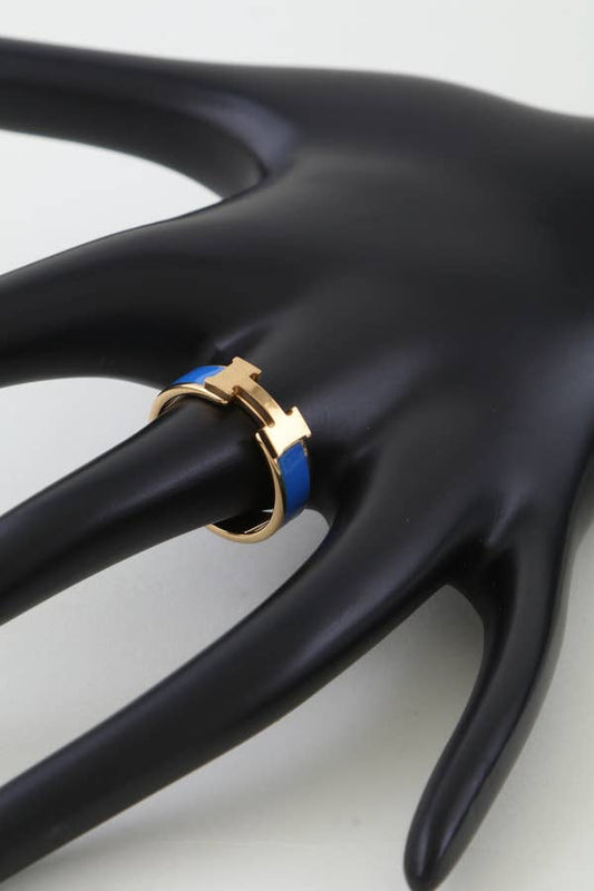 Enamel H Design Ring: Cobalt
