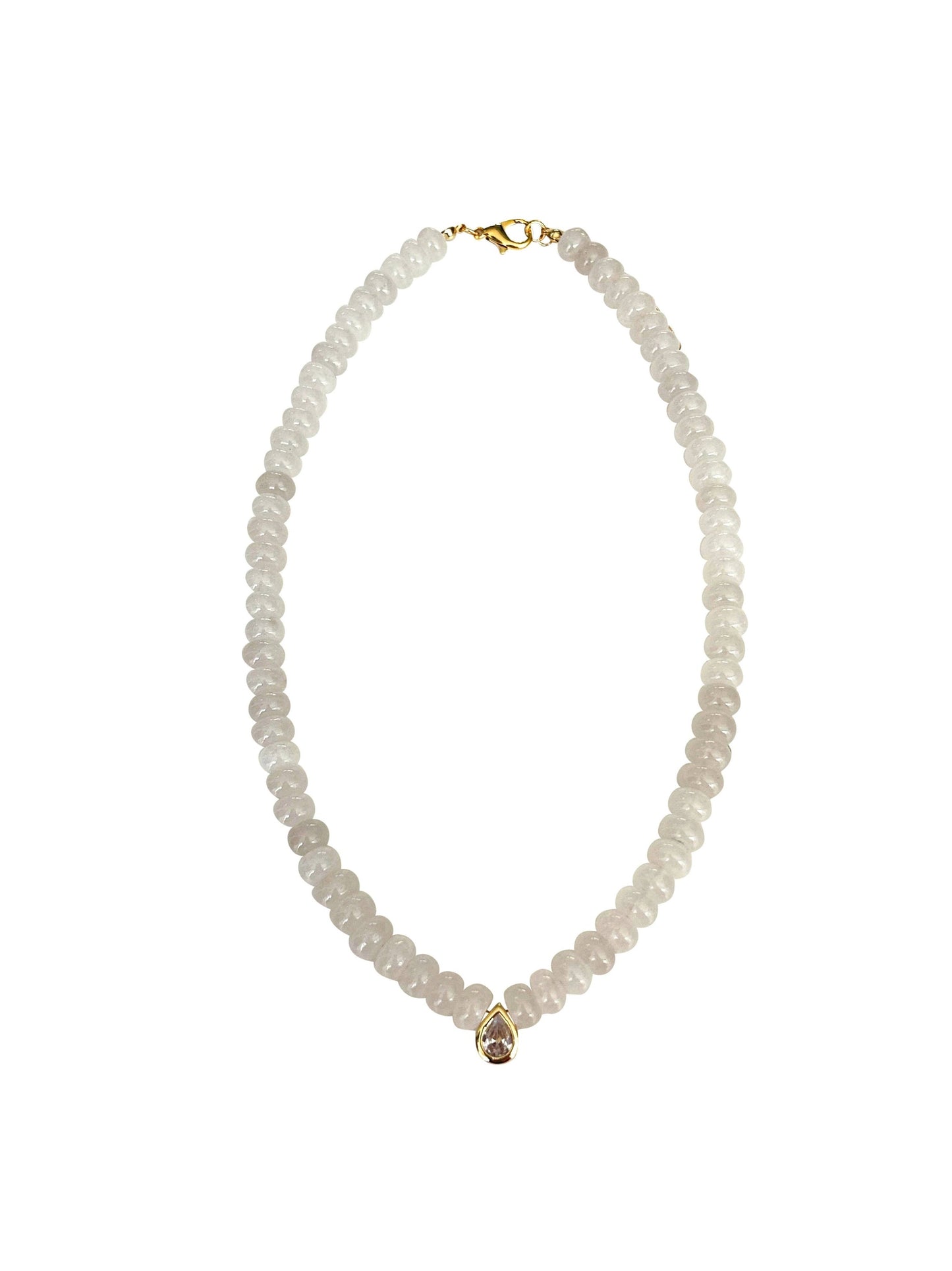 Dori CZ Teardrop Beaded Necklace- White